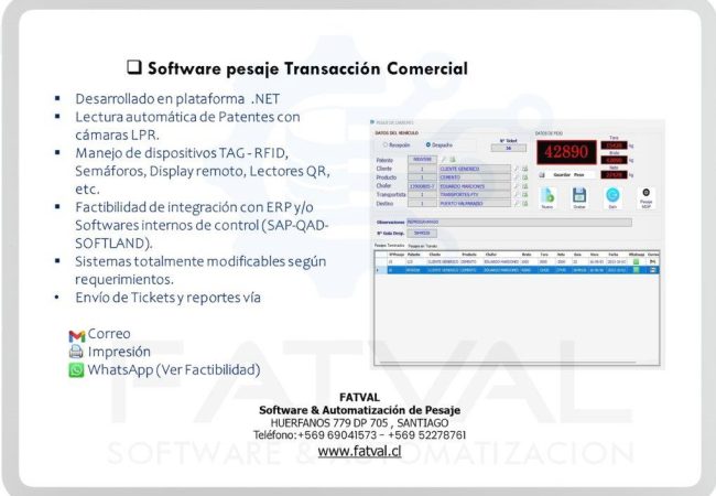 Desarrollado en plataforma .NET Lectura automática de Patentes con cámaras LPR. Manejo de dispositivos TAG - RFID, Semáforos, Display remoto, Lectores QR, etc. Factibilidad de integración con ERP y/o Softwares internos de control (SAP-QAD-SOFTLAND). - 1